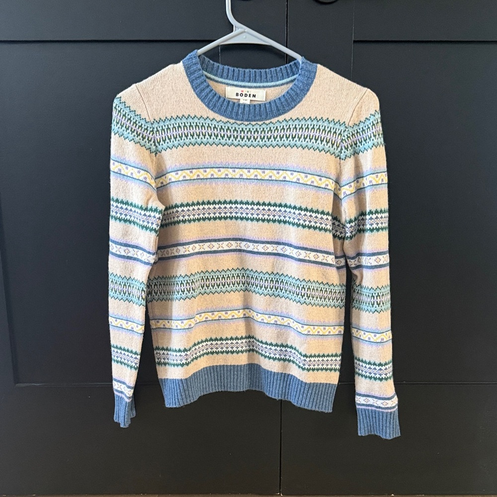 Mini Boden Blue and Cream Patterned Sweater